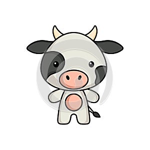 Cute cartoon cow logo template on white background. Mascot animal character design of album, scrapbook, greeting card, invitation