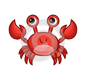 Cute cartoon crab isolated on white background. Children vector illustration