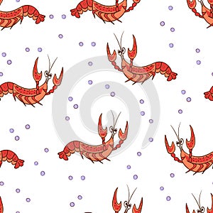 Cute cartoon crayfishes seamless pattern.