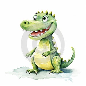 Cute Cartoon Crocodile Watercolor Illustration photo