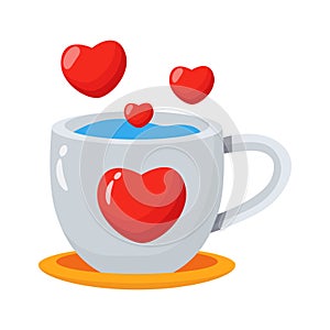 Cute Cartoon Cup of Love with Floating Hearts