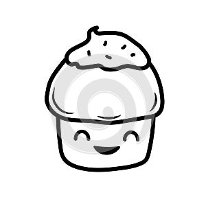 Cute cartoon cupcake black line drawing photo