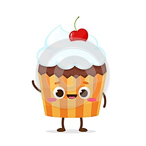 Cute cartoon cupcake with funny face