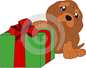 Cute cartoon dachshund and a gift