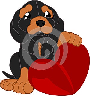 Cute cartoon dachshund and a heart