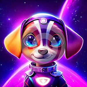Cute cartoon dachshund puppy in space. Vector illustration. Generative AI