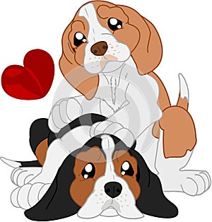 Cute cartoon dachshunds are each other friends.
