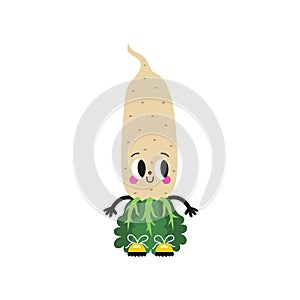 Cute cartoon daikon illustration on a white background