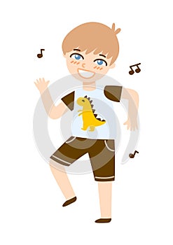 Cute cartoon dancing boy isolated on white background 2