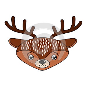 Cute cartoon deer face. Merry christmas background card Flat Vector illustration