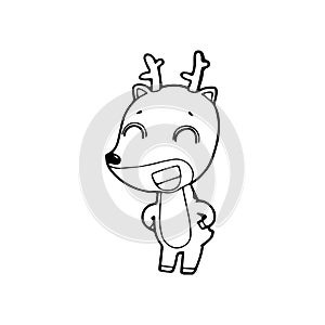 cute cartoon deer Hand drawn doodle comic illustration vector isolated on white background.