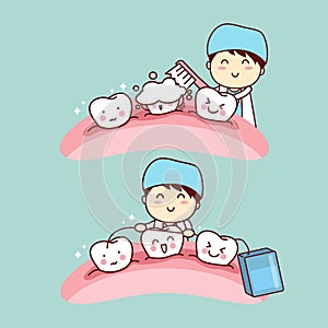 Cute cartoon dentist brush tooth