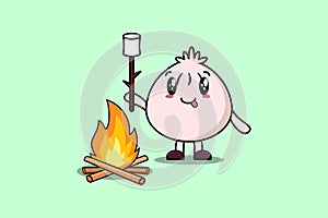 Cute cartoon dim sum character burning marshmallow