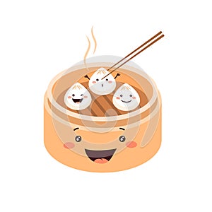 Cute cartoon Dim sum with smiling faces photo