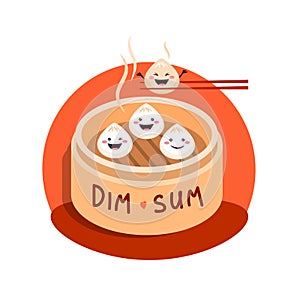 Cute cartoon Dim sum with smiling faces photo