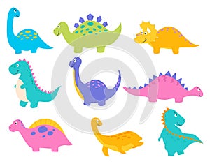 Cute cartoon dinosaur collection. Dino characters comic flat style vector illustration