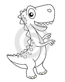 Cute cartoon dinosaur. Dino. Black and white vector illustration for coloring book