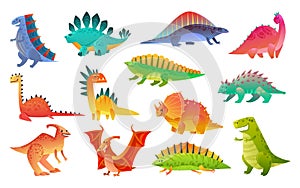 Cute cartoon dinosaur. Funny dinosaurs animal dragon and nature reptile, childish bright prehistoric collection, vector