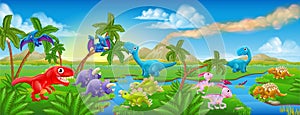 Cute Cartoon Dinosaur Scene Landscape photo