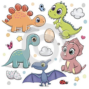 Cute Cartoon dinosaurs isolated on a white background