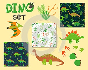 Cute cartoon dinosaurs set