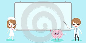 Cute cartoon doctor with brain