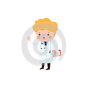 cute cartoon doctor character Vector illustration isolated on white background flat style