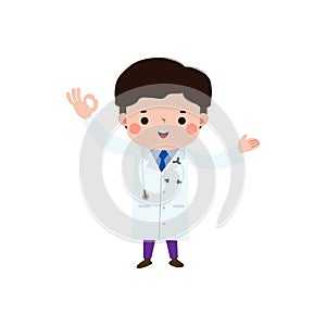 cute cartoon doctor ok character illustration National Doctors\' Day flat style vector illustration on white background