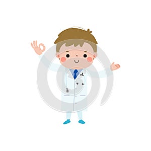 cute cartoon doctor ok character illustration National Doctors\' Day flat style vector illustration on white background