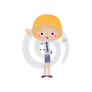 cute cartoon doctor ok character illustration National Doctors\' Day flat style vector illustration on white background