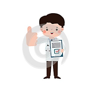 Cute cartoon doctor smiling giving thumbs up character flat style National Doctors\' Day vector illustration