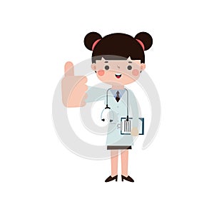 Cute cartoon doctor smiling giving thumbs up character flat style National Doctors\' Day vector illustration