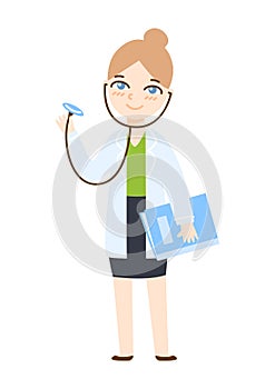 Cute cartoon doctor with stethoscope isolated on white background