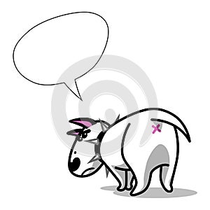 Cute cartoon dog. Angry white Bull Terrier with blank speech bubble.