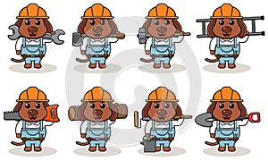 Cute cartoon of Dog being a handyman with big tools.