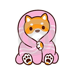 Cute cartoon dog in blanket photo