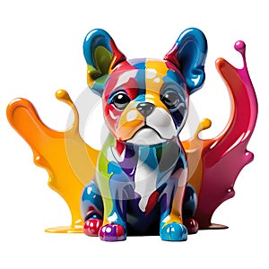 Cute cartoon dog with colorful liquid