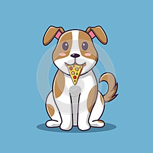 Cute cartoon dog eating pizza,vector cartoon illustration,cartoon clipart