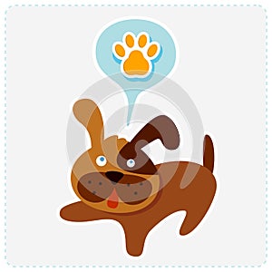 Cute cartoon dog with paw icon - vector illustrati