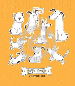 Cute cartoon dog set. Hand drawn doodle vector illustration.