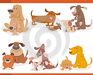 Cute cartoon dogs and puppies comic characters set