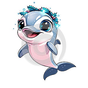 Cute Cartoon Dolphin for Christmas Celebration photo