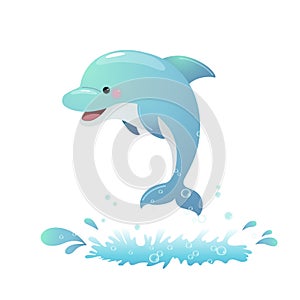 Cute cartoon dolphin jumping out of the sea