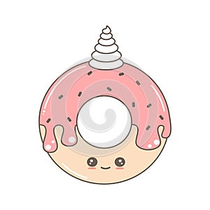 Cute cartoon donut unicorn vector illustration isolated on white background