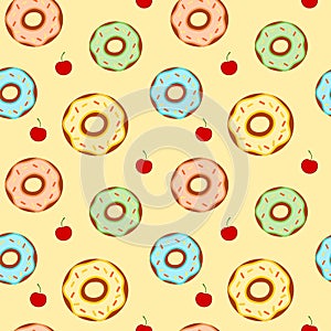 Cute cartoon donuts colorful seamless pattern