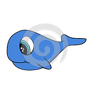 Cute Cartoon Doodle of a Blue Whale. Flat Color. JPEG format