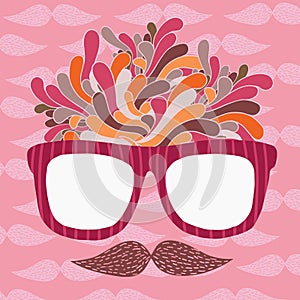 Cute cartoon doodle hipster glasses and mustache