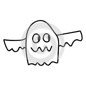 Cute cartoon doodle linear ghost isolated on white background.