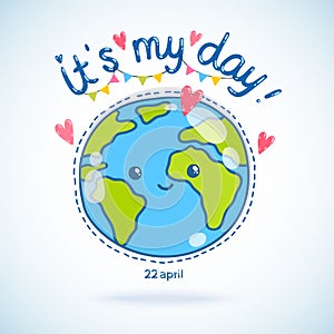 Cute cartoon Earth globe. Earth day background.