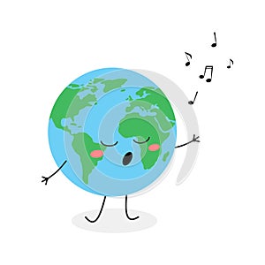 Cute cartoon Earth planet singing a song